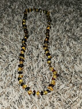 Amber Bead Necklace — Yellow and Brown Women’s Jewelry